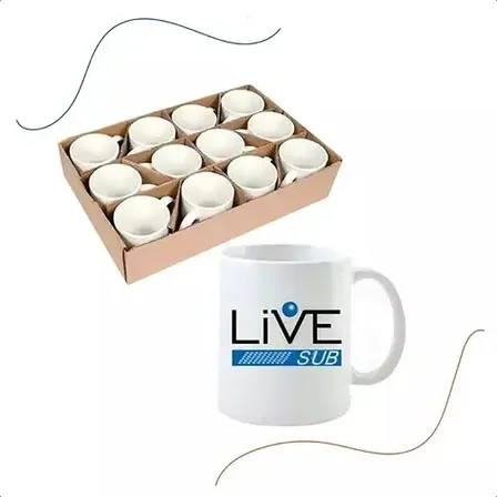 6un Caneca Branca De Porcelana Live Para Sublimação Cor Branco 092000