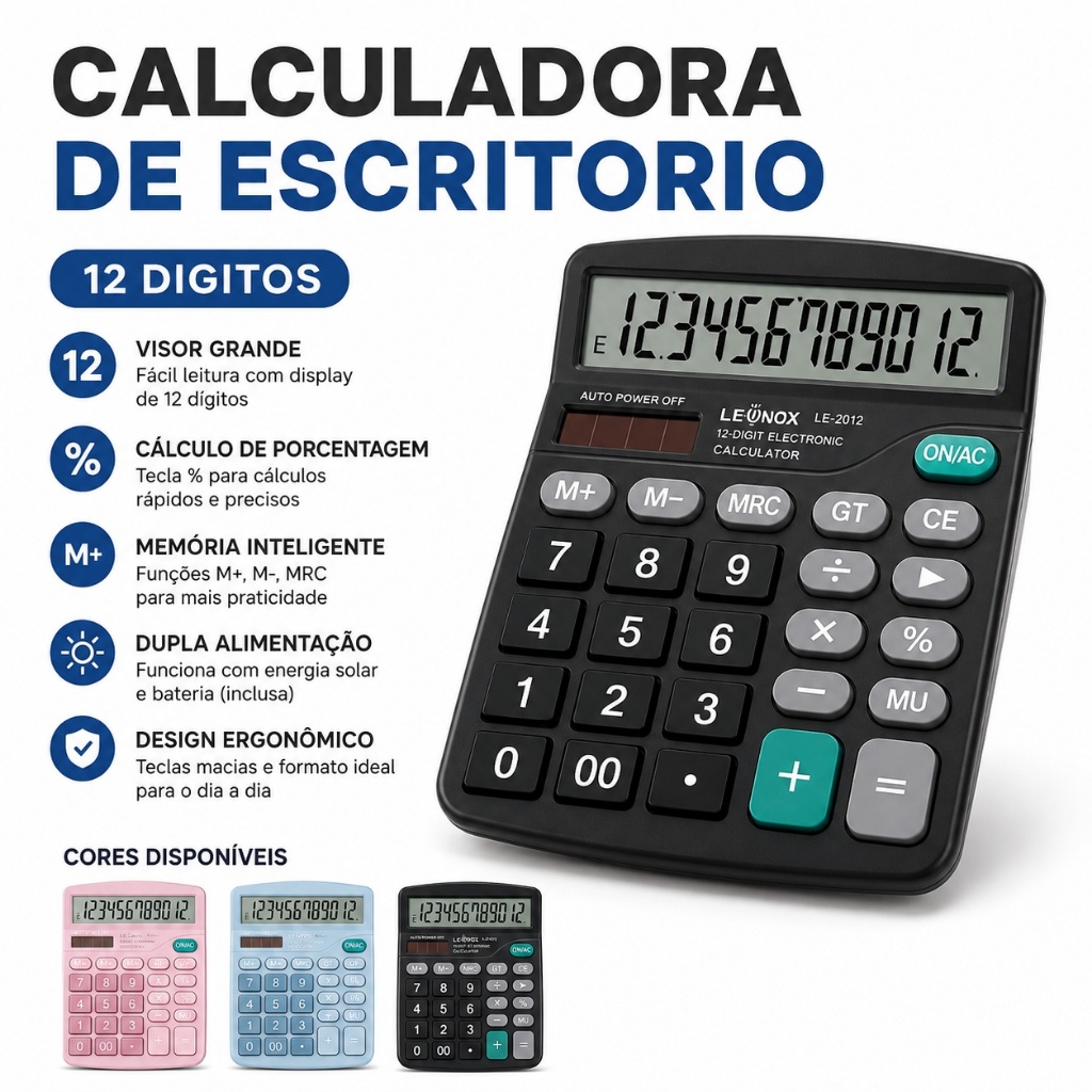 Calculadora De Mesa Escritório 1 a 4un 12 Dígitos Simples de Mão Kk-837b Eletrônica Comercial
