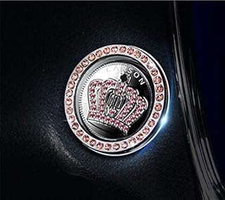 2 peças de adesivo de anel de cristal com emblema interno automotivo e botão de parar, conjunto de