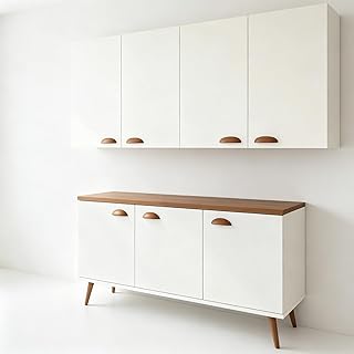 Kit Buffet Aparador com Armário Aéreo, Móvel Organizador Multiuso para Sala de Jantar, Cozinha e