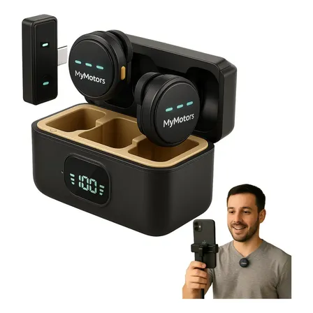 Microfone Lapela Redondo Imã Sem Fio Tipo C Preto Anti Ruído Duplo Mymotors Para Android E iPhone