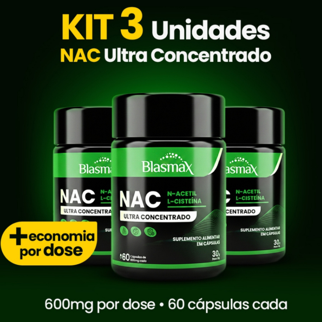 NAC 600mg – Kit 3 | N-Acetil L-Cisteína Saúde do Fígado, Imunidade e Detox - 180 Cápsulas Original