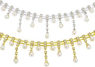 1 jarda de cada corrente de strass e pérola, corrente de strass de borla de prata e ouro, acessórios de moda DIY para casamentos e eventos formais