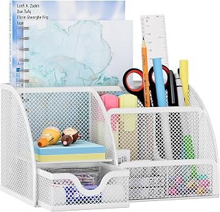 EasyPAG Organizador de mesa de malha com gaveta, suporte multifuncional para caneta, organizador de
