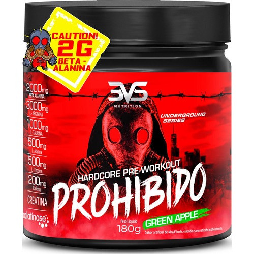 Pré Treino Prohibido 180g Com Fórmula Avançada Creatina, Beta Alanina, Taurina,  Cafeína, Arginina