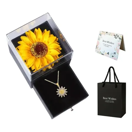Presente Dia Dos Namorados Girasol Eterno + Colar Cravejado  Dourado