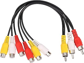 cabo AV divisor de plugue 3 macho para 6 fêmeas, áudio TV, DVD, vídeo, adaptador AV