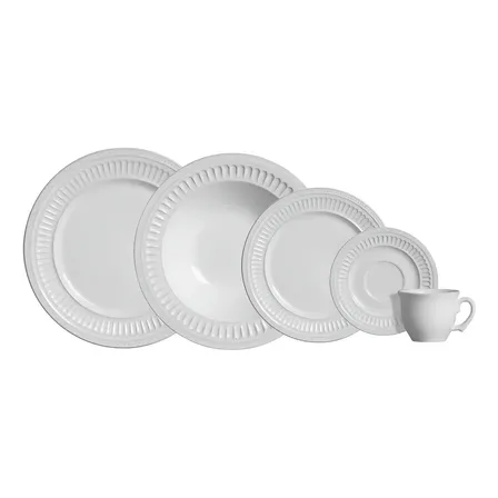 Aparelho De Jantar 20 Peças Branco Poppy De Cerâmica - Scalla Cerâmica Geométrico
