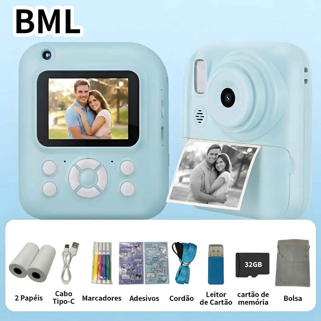 BML Câmera De Impressão Instantânea Infantil Vídeo Fotografia Digital HD Impressora Térmica com