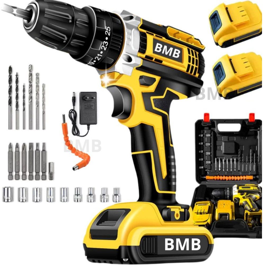 Parafusadeira e Furadeira 48V Recarregável com 2 Baterias Maleta Kit Completo Bivolt Uso Doméstico