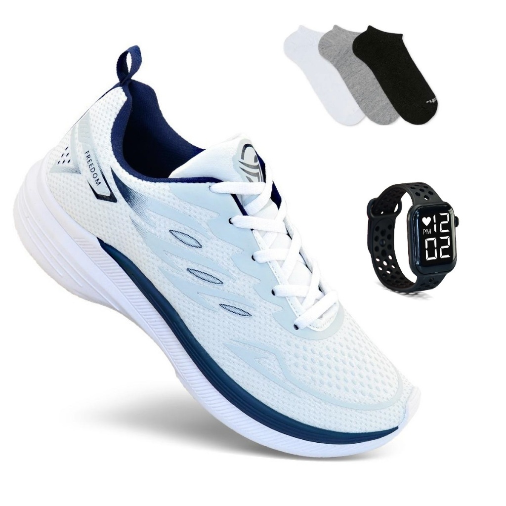 Tenis Masculino + Relogio + Meia Esportivo  Academia Corrida Caminhada Super leve e Macio