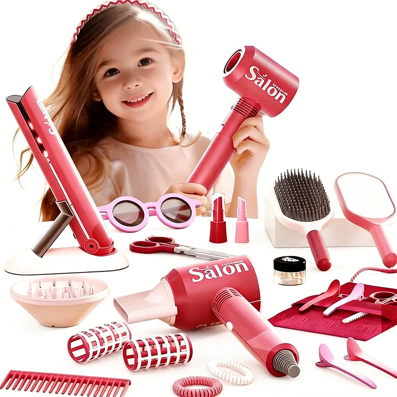 Brinquedos Kit Salão De Beleza Infantil Secador Chapinha À Pilha Pente Beauty Hair Para Menina