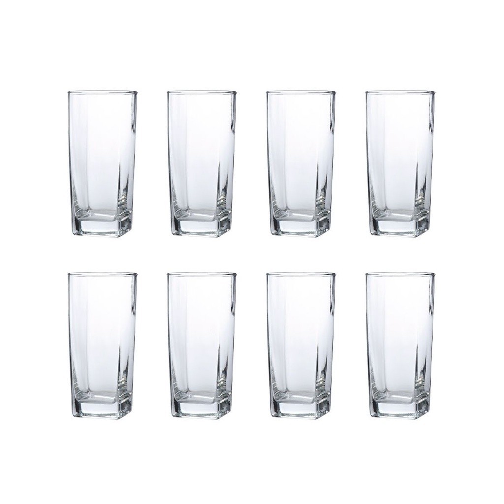 8 Copos Quadrado Vidro Transparente Texas Mesa Posta 320ml
