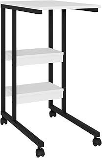 Mesa Lateral de Apoio com Rodízios 3 Prateleiras para Sofá e Cama (Preto/Branco)
