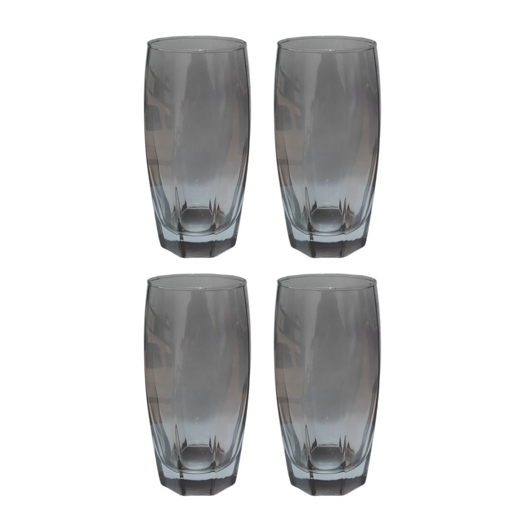 Kit 4 Copos de Vidro Cinza Florida Mesa Chique Jantar 370ml