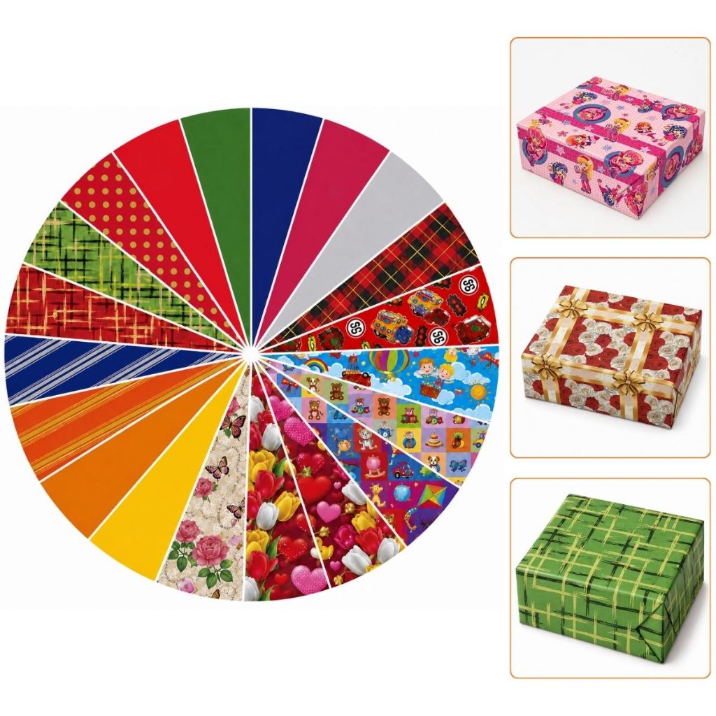 Papel de presente de 20, 40 e 100 folhas 50x60 cm estampas diversas, papel couchê.