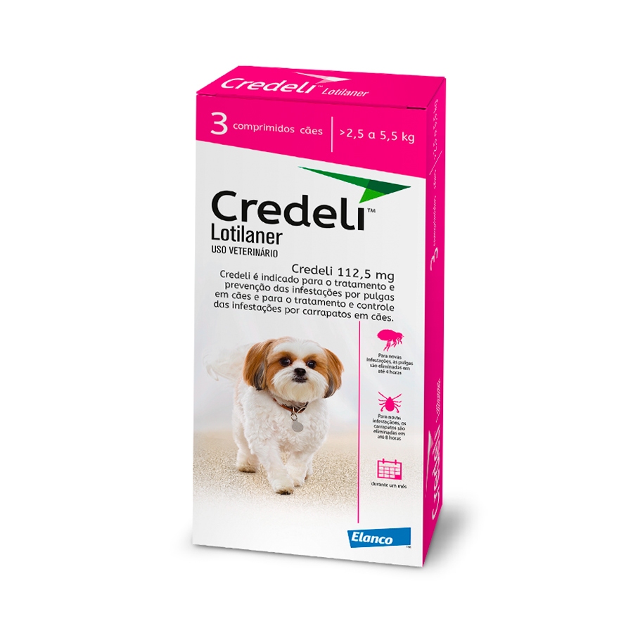 Credeli Antipulgas Carrapatos Cães 2,5 A 5,5kg 3 Comprimidos