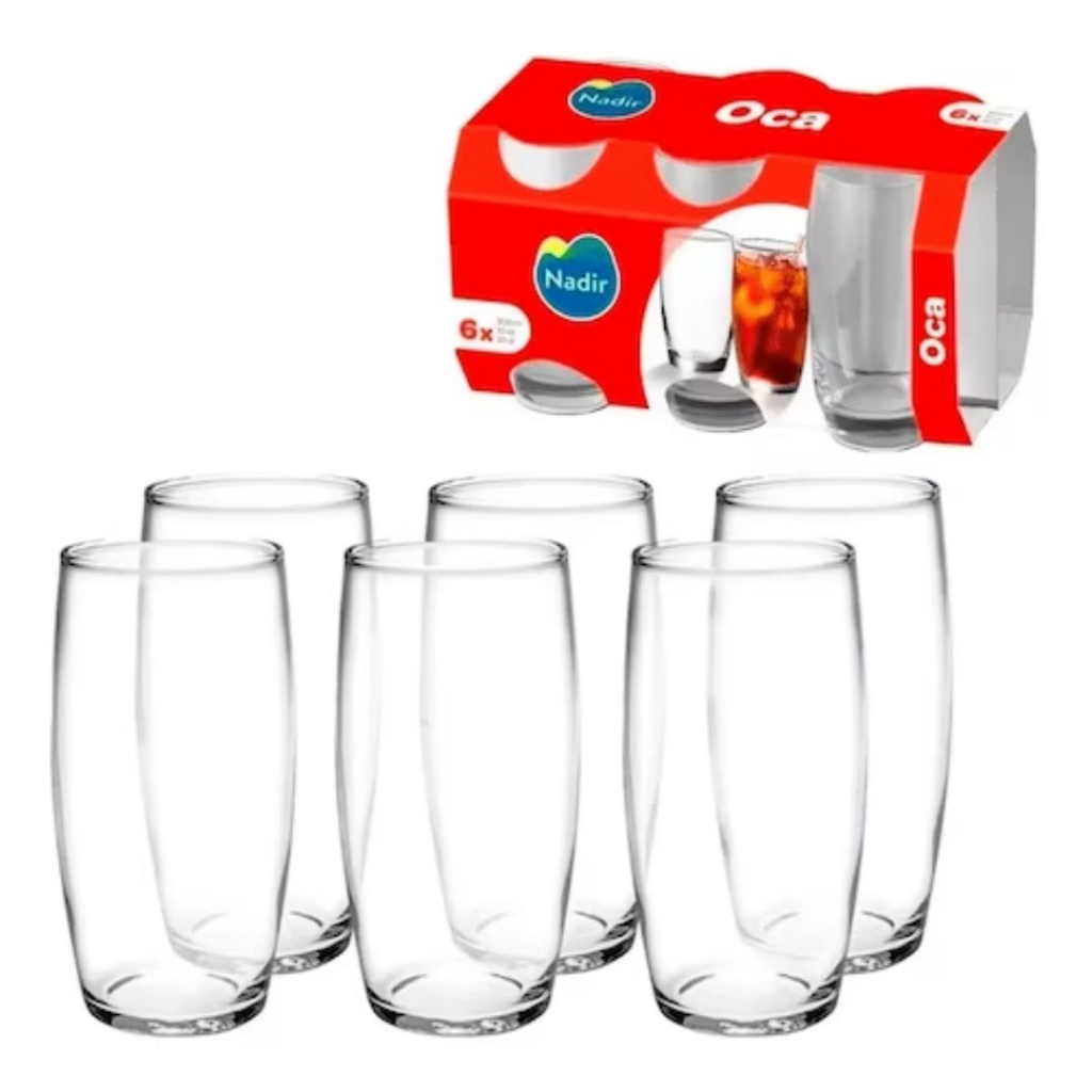 Jogo De Copos De Vidro Com 6 peças 300ml - Oca Nadir Figueiredo