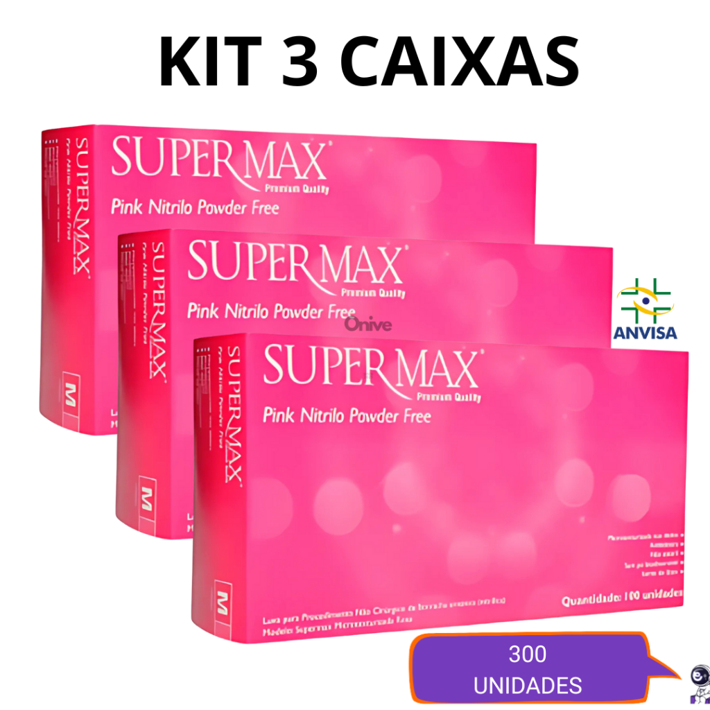 Kit Até 3 Caixas de Luva Nitrílica Rosa Sem Pó Descartável 100 a 300 Unidades Uso Diário