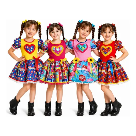 Vestido Festa Junina São João Infantil Quadrilha Malha Luxo
