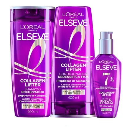 L'oréal Paris Elseve Collagen Lifter Kit Shampoo, Condicionador E Sérum Leave-in Com Peptídeos E