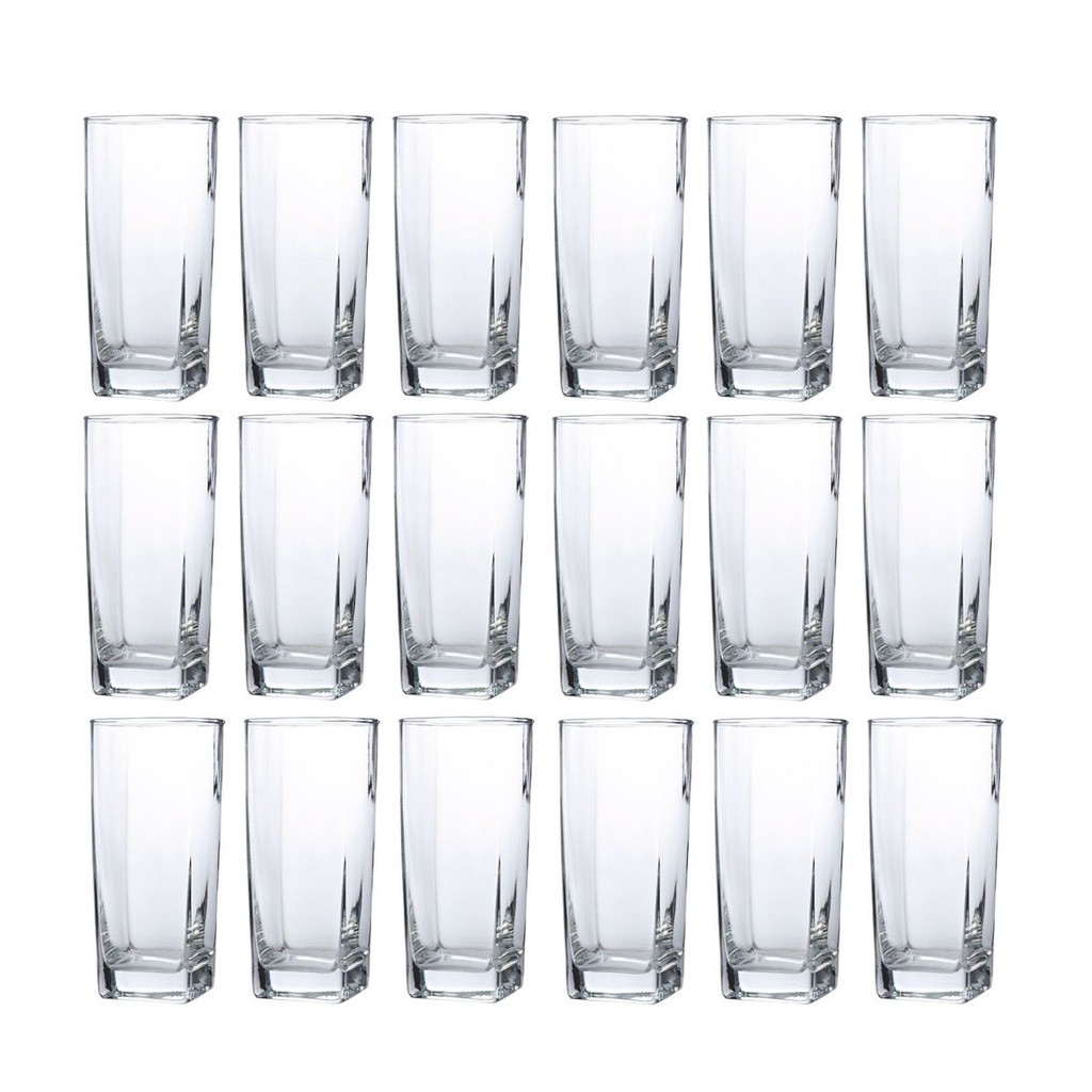 18 Copos Texas Quadrado Vidro Transparente Mesa Posta 320ml
