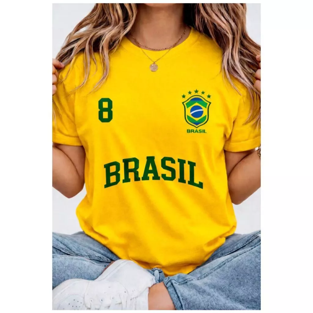 Blusa Feminina T-shirt Brasil com S 100% Algodão Premium Envio Imediato