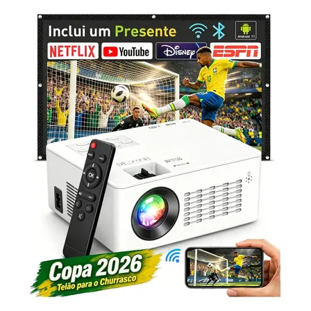 Projetor Profissional Android 4k Portátil 5g Wifi Full Hd Branco 127/220v