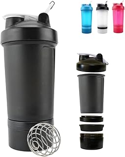 Coqueteleira Shaker Academia Compartimento Suplementos Divisórias 450ml (Preta)
