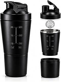 Coqueteleira Whey Inox Tampa Flip 750ml com Compartimento de Suplementos 200ml para Shakes Academia