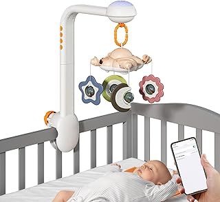 Qinlorgo Móbile para Berço de bebê, Móbile Bluetooth para Berçário Com 4 Modos de Música, 11 Modos