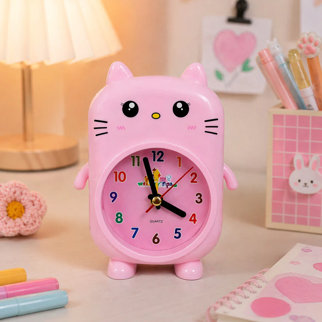 Relógio Despertador de Mesa Fofo Gatinho Decorativo