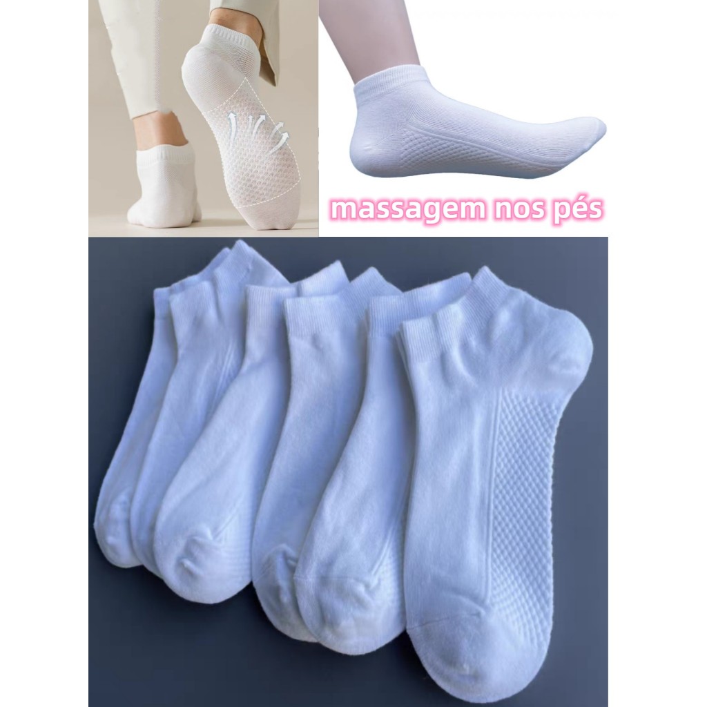 3/6/12 pares  meias de algodão para femininas para massagem de pés casuais, elegantes e versáteis