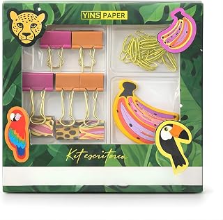 Kit Escritório Brasilidades Decorado Conjunto Papelaria Criativa 19 Peças Clipes Prendedores e Ímã