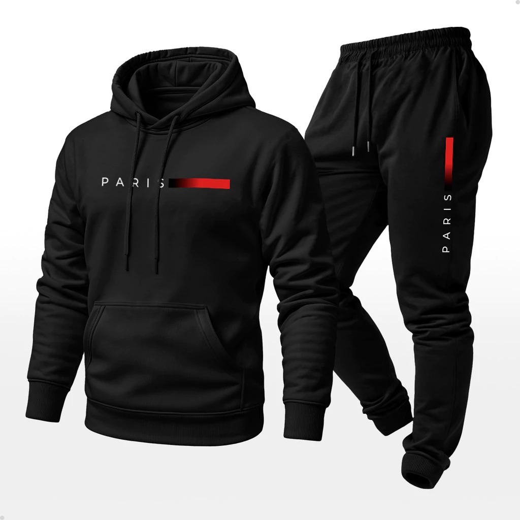 Conjunto Moletom Kit Blusa de Frio Paris Esporte Canguru Com Bolso Calça Paris Inverno Estampado
