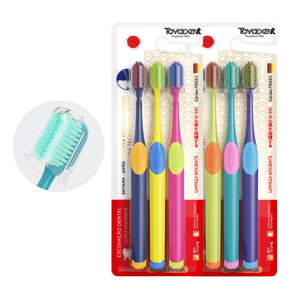 ToyaDent Conjunto de três peças de escova de dentes Super macia
