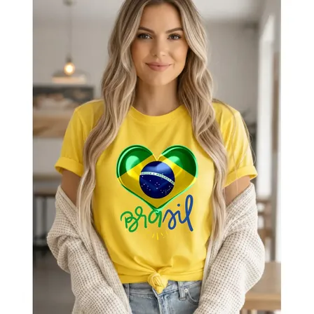 Camisa Feminina Seleção Brasileira Camiseta T-shirt Amarelo G