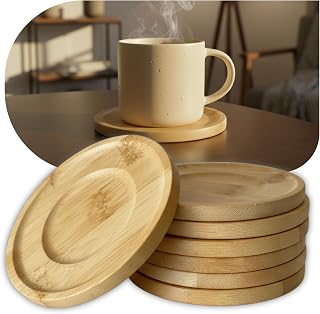 Kit 6 Porta Copos de Bambu Natural Descanso Premium Sustentável Protege Mesa Decoração de Cozinha e