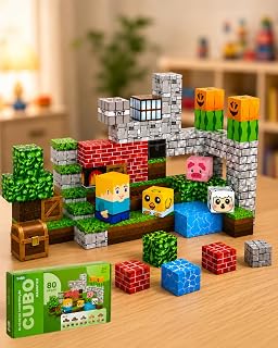 Kit de Blocos Magnéticos, 80 Peças, Blocos de Construção 3D, Brinquedo Infantil, Cubos Estilo Pixelado, Jogo Educativo de Peças Magnéticas