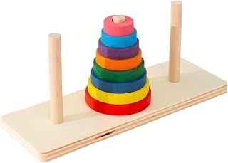 Torre de Hanói em Madeira Colorida, Jogo de Empilhamento Lógico com 8 Camadas, Raciocínio Lógico