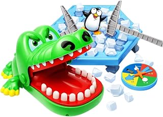 Kit 2 Jogos Infantis Interativos Quebra Gelo Pinguim + Crocodilo Morde Dedo Brinquedo Educativo