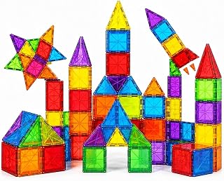 Blocos Magneticos Infantil de Montar Peças, Brinquedo Educativo Construção Infantil 2D, 3D, Jogo Pedagógico para Coordenação Motora, Raciocínio Lógico, Criatividade e Aprendizado STEM (56 peças)