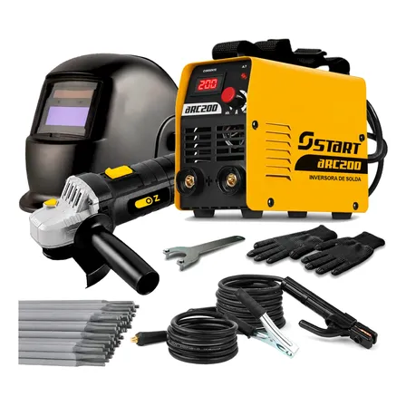 Kit Máquina Inversora De Solda C/ Lixadeira + Máscara Luva Amarelo 220v