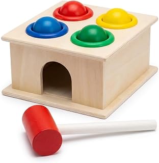 Caixa Bate Bolas Montessori em Madeira com Martelo, +3 Anos | Brinquedo Educativo Infantil, Jogo de Encaixe, Coordenação Motora, Inclui Caixa, Bolas Coloridas e Martelo