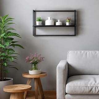 Prateleira Preta com Suporte Industrial 40x65cm – Madeira FSC Misto – Estilo Industrial Resistente e Moderno Bemfixa