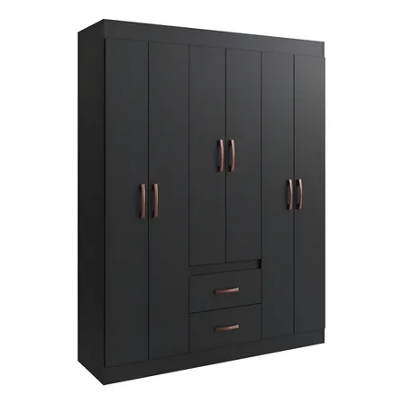 Guarda Roupa Solteiro 6 Portas 2 Gavetas Sidney Doripel Cor Preto