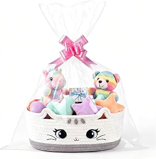 Cesta de bebê para berçário com sacos de presente e fitas, cestas fofas de algodão para gatos, para