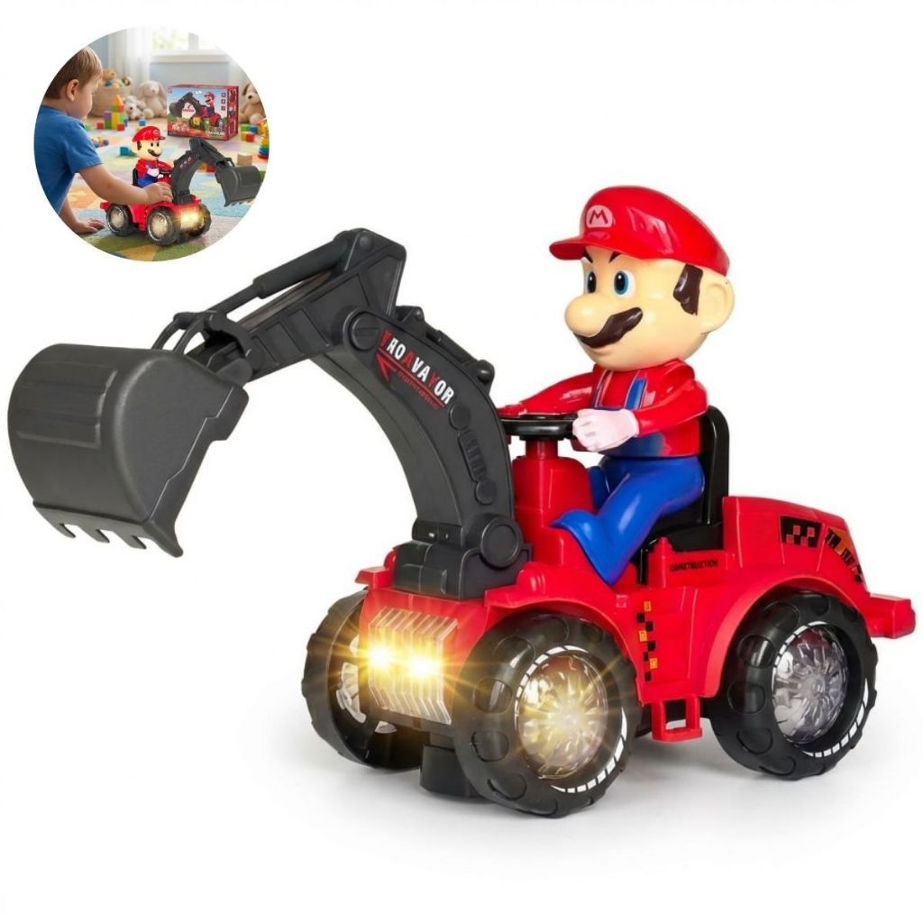 Escavadeira Super Mário Com Luz e Som Brinquedo Infantil Interativo