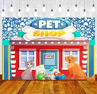 Pet Shop Pano de fundo 2,1 x 1,5 m desenho animado animal cão gato pata impressão banner decoração pano de fundo para estúdio de fotografia adereços RBJXTUH173