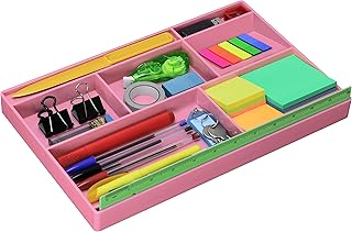 Acrimet Organizador de Gaveta para Escritório com 8 Divisórias, Rosa | Divisória Especial para Régua de 30 cm, Organiza Canetas, Lápis e Acessórios de Papelaria